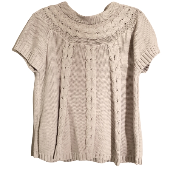 Solid Cable-knit Short-sleeved Cardigan in Natural - Picture 2 of 8